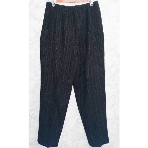 Amanda Smith Petites %100 Pure Wool Black Long Baggie Pants With Purple … - Picture 5 of 9